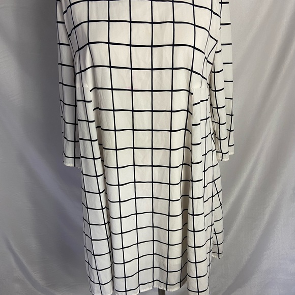 "COLLECTIVE CONCEPTS" WHITE/BLACK PLAID CAREER CASUAL MIDI DRESS 👗 - Picture 2 of 7